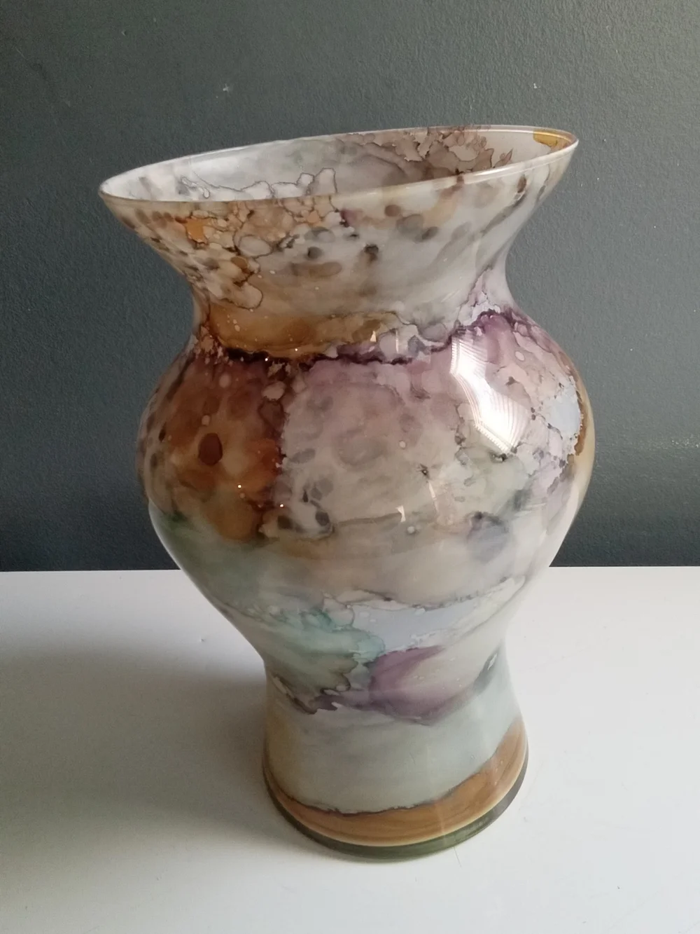 Handcrafted Marble-Effect Glass Vase in Purple and Neutral Tones